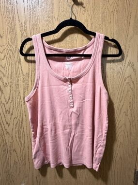 SO Favorite Life Coral Ribbed Henley Tank Top Size 1X Sleeveless Plus